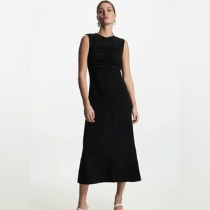 COS Women’s slim-fit gathered dress in Black Size S Sleeveless A Line Midi